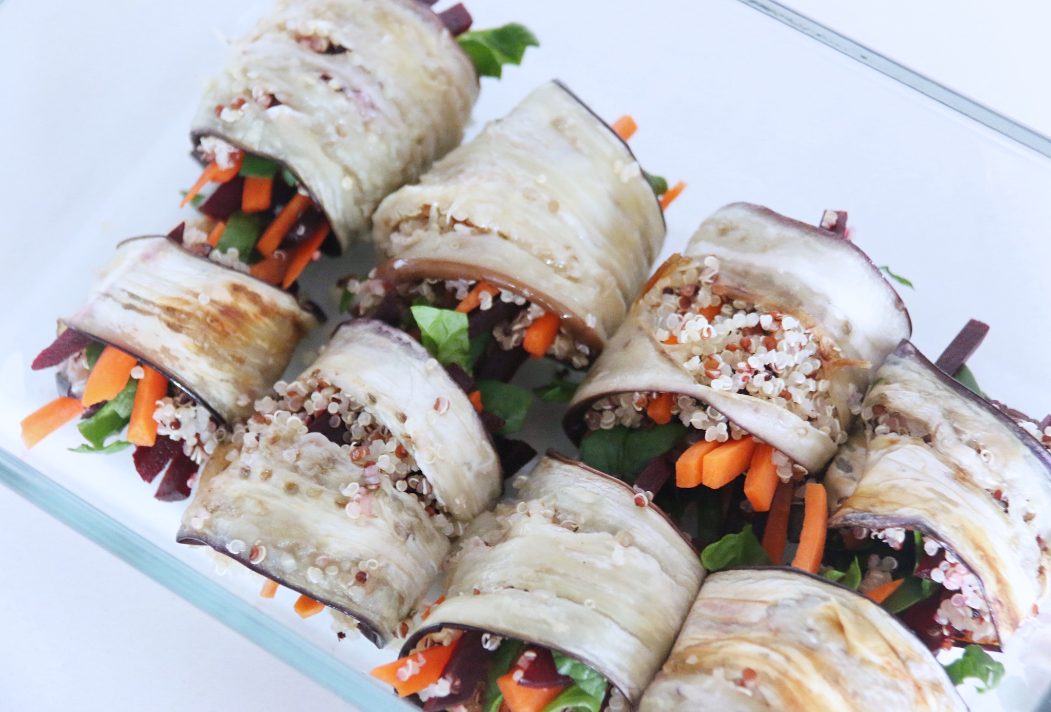 EGGPLANT ROLLS WITH QUINOA STUFFING